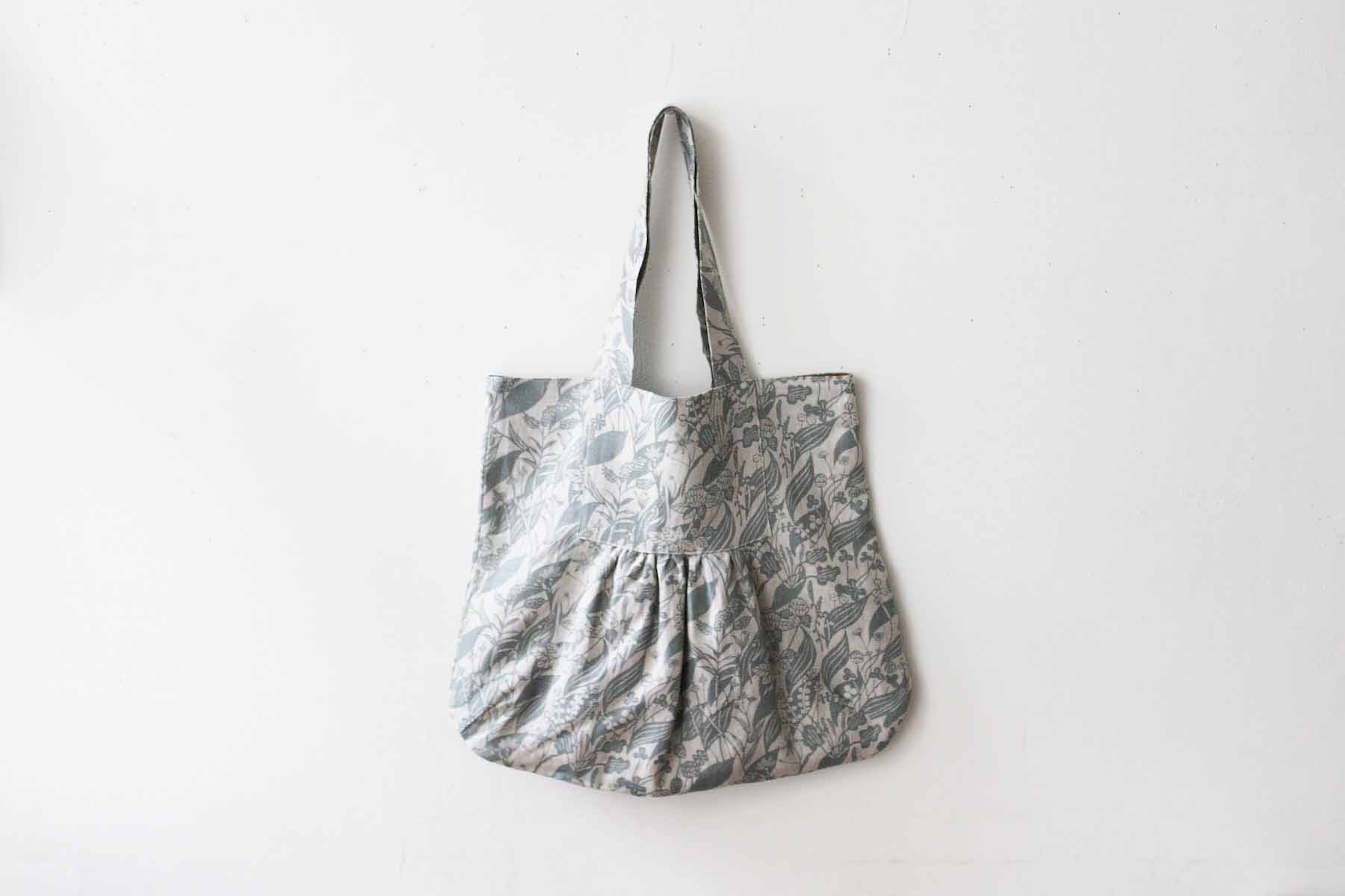  四角いヨークのトートバックセット<br>お隣草Flaxグリーン